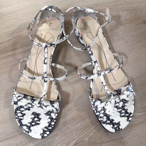 kate spade Shoes - NWT Kate Spade Sandals Black/White Faux Snakeskin